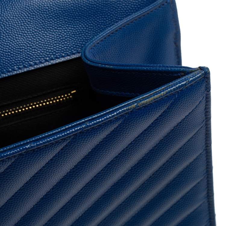 Pre Owned Saint Laurent Blue Matelasse Leather Large Cassandre Flap Bag