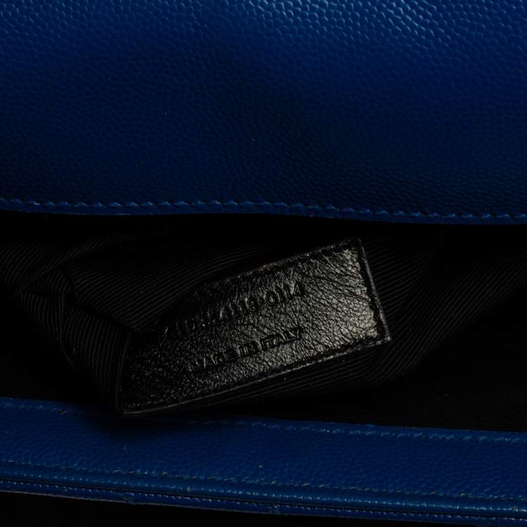 Pre Owned Saint Laurent Blue Matelasse Leather Large Cassandre Flap Bag
