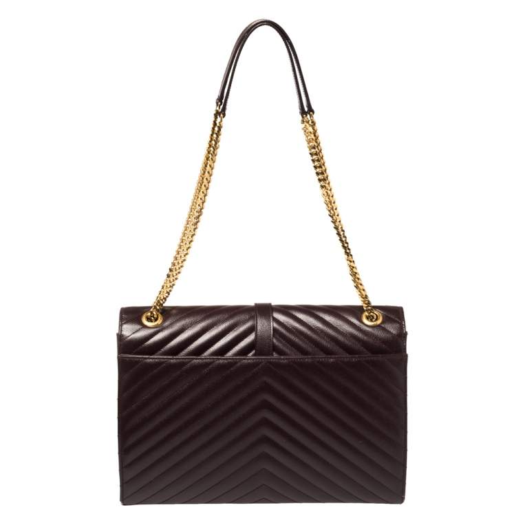 Pre Owned Saint Laurent Burgundy Matelasse Leather Large Cassandre Flap Bag