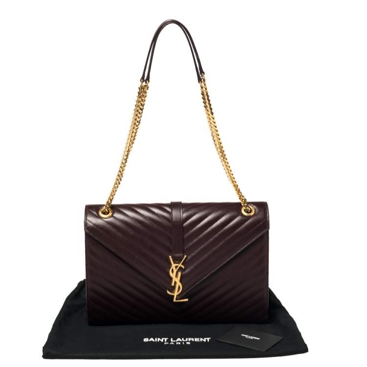 Pre Owned Saint Laurent Burgundy Matelasse Leather Large Cassandre Flap Bag