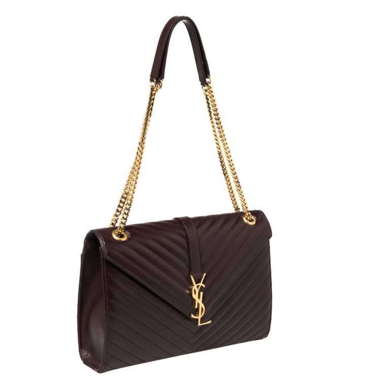 Pre Owned Saint Laurent Burgundy Matelasse Leather Large Cassandre Flap Bag