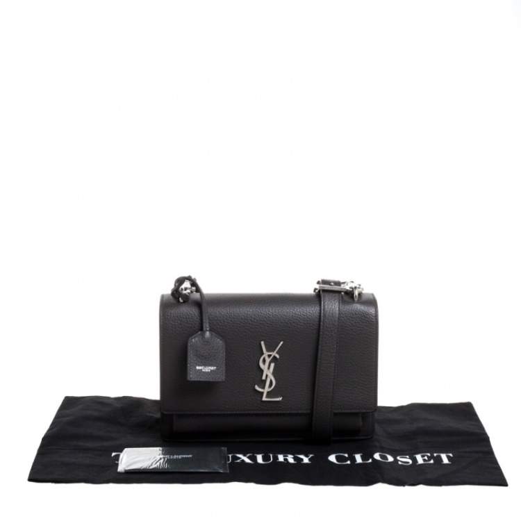 Pre Owned Saint Laurent Grey Grained Leather Medium Sunset Shoulder Bag