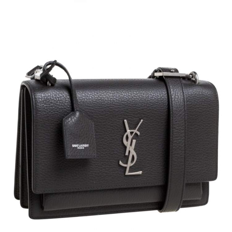 Pre Owned Saint Laurent Grey Grained Leather Medium Sunset Shoulder Bag