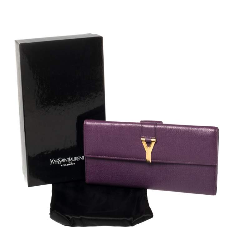 Pre Owned Saint Laurent Purple Leather Y-Ligne Flap Wallet