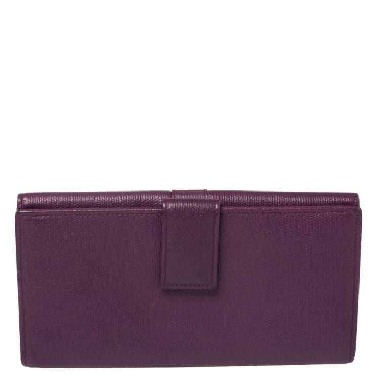 Pre Owned Saint Laurent Purple Leather Y-Ligne Flap Wallet