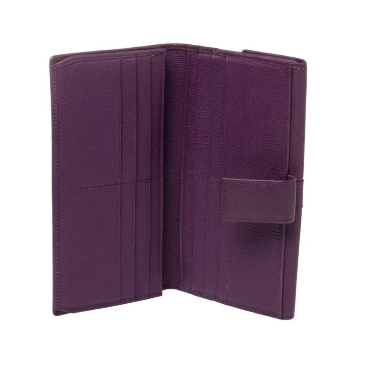 Pre Owned Saint Laurent Purple Leather Y-Ligne Flap Wallet