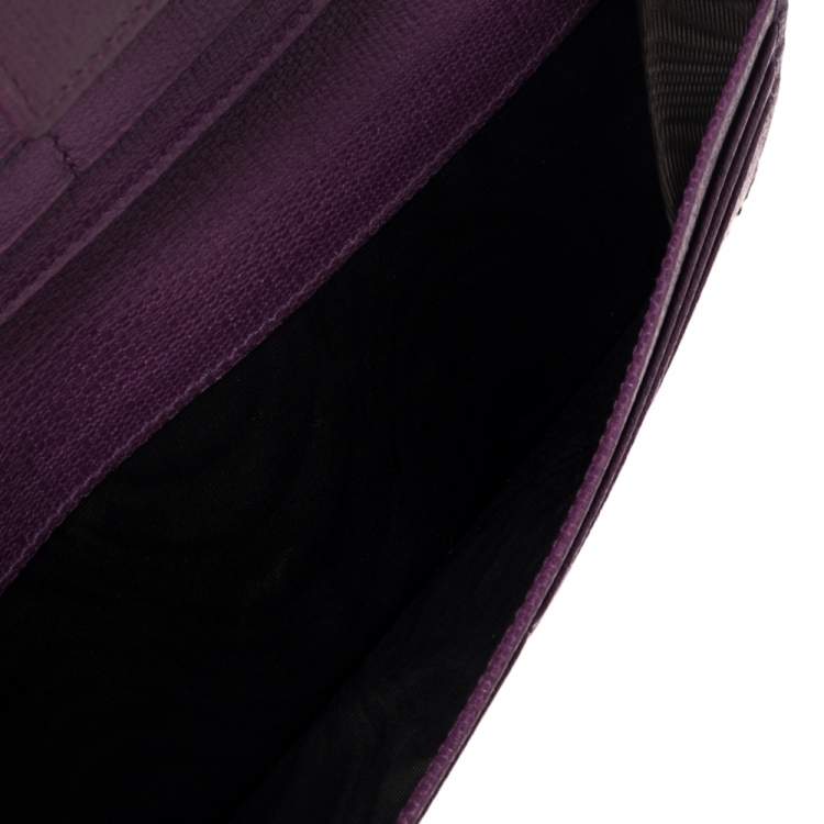 Pre Owned Saint Laurent Purple Leather Y-Ligne Flap Wallet