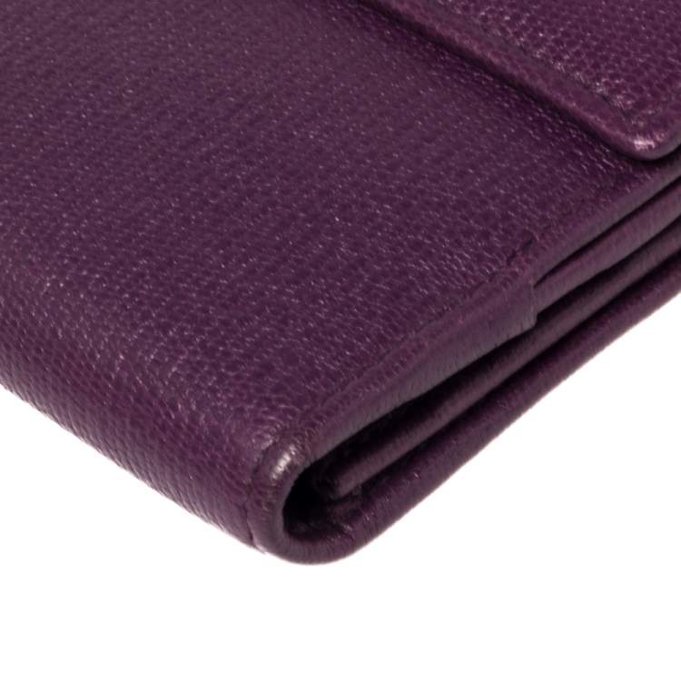 Pre Owned Saint Laurent Purple Leather Y-Ligne Flap Wallet