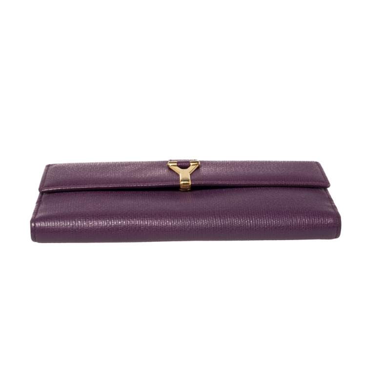 Pre Owned Saint Laurent Purple Leather Y-Ligne Flap Wallet