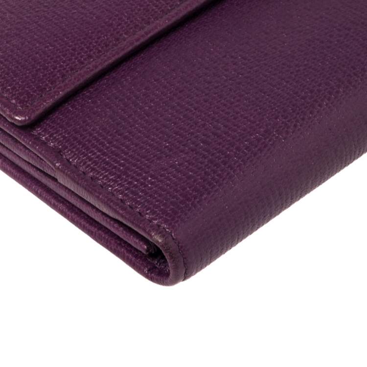 Pre Owned Saint Laurent Purple Leather Y-Ligne Flap Wallet