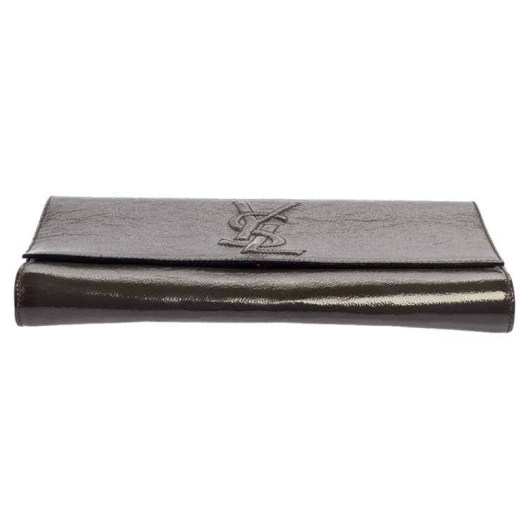Pre Owned Yves Saint Laurent Olive Green Patent Leather Belle De Jour Flap Clutch