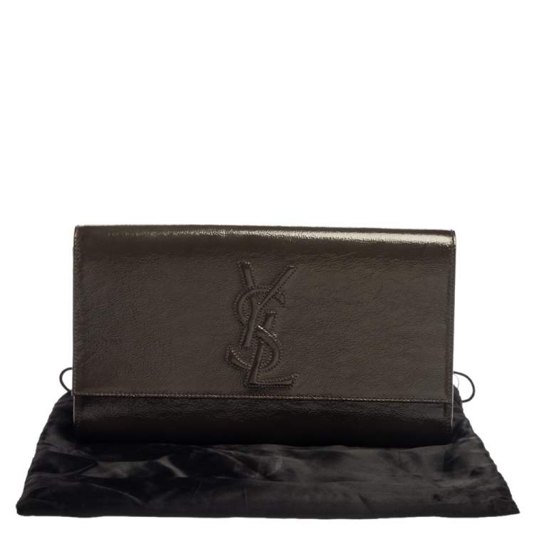 Pre Owned Yves Saint Laurent Olive Green Patent Leather Belle De Jour Flap Clutch