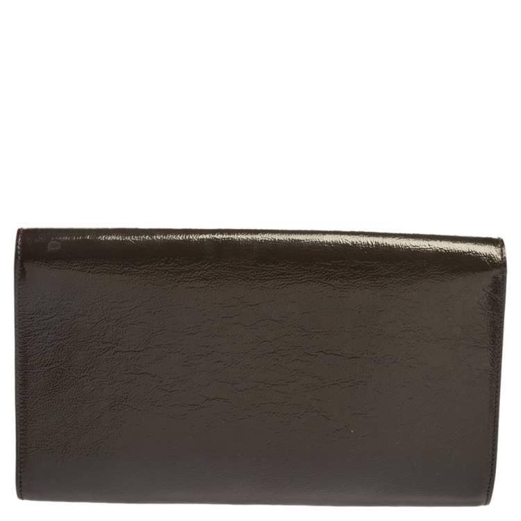 Pre Owned Yves Saint Laurent Olive Green Patent Leather Belle De Jour Flap Clutch