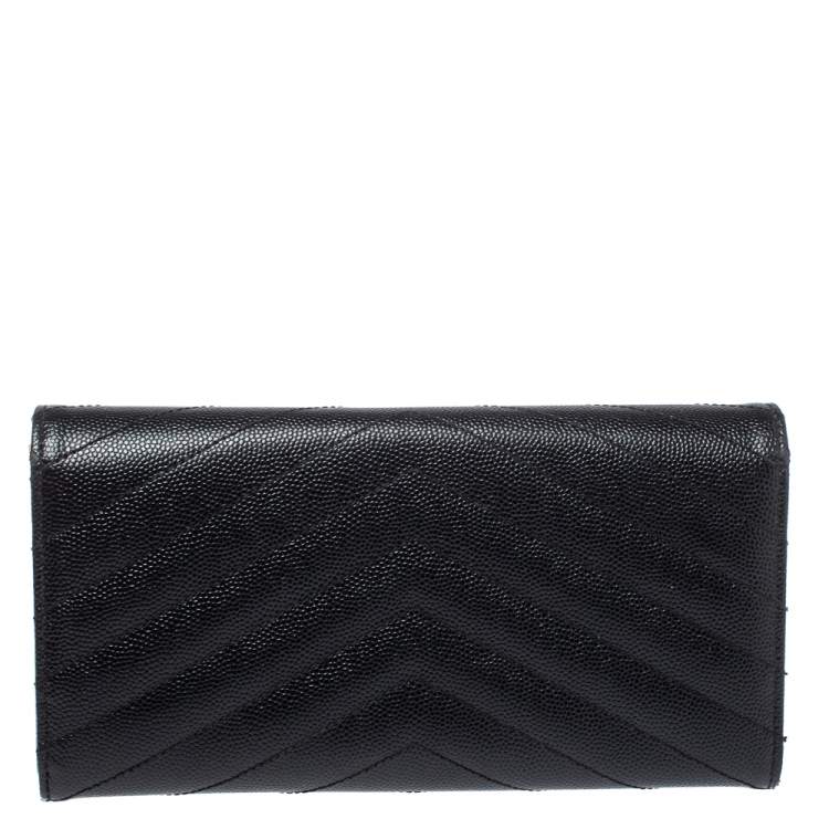 Pre Owned Saint Laurent Paris Black Matelassé Leather Monogram Flap Wallet