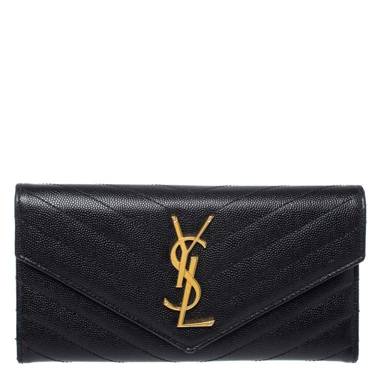 Pre Owned Saint Laurent Paris Black Matelassé Leather Monogram Flap Wallet