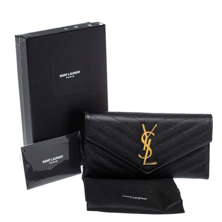 Pre Owned Saint Laurent Paris Black Matelassé Leather Monogram Flap Wallet