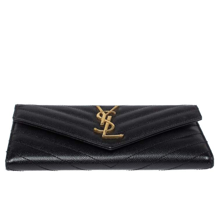 Pre Owned Saint Laurent Paris Black Matelassé Leather Monogram Flap Wallet