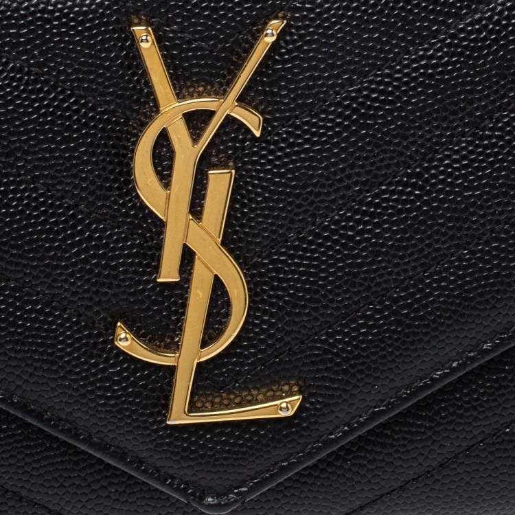 Pre Owned Saint Laurent Paris Black Matelassé Leather Monogram Flap Wallet