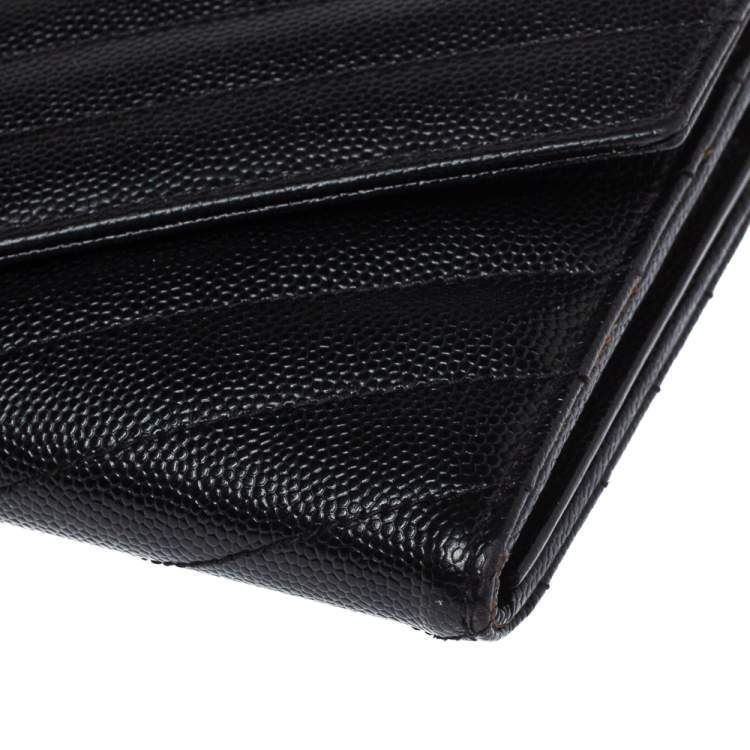 Pre Owned Saint Laurent Paris Black Matelassé Leather Monogram Flap Wallet