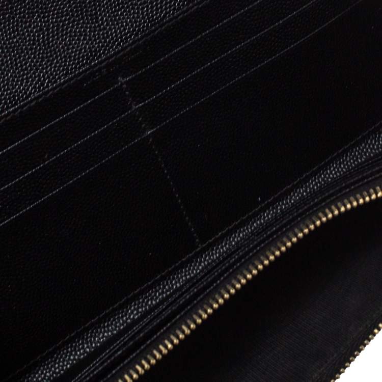 Pre Owned Saint Laurent Paris Black Matelassé Leather Monogram Flap Wallet