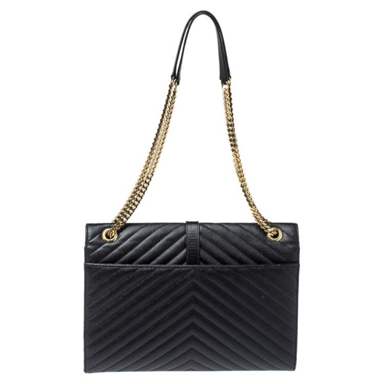 Pre Owned Saint Laurent Black Matelasse Leather Large Cassandre Flap Bag