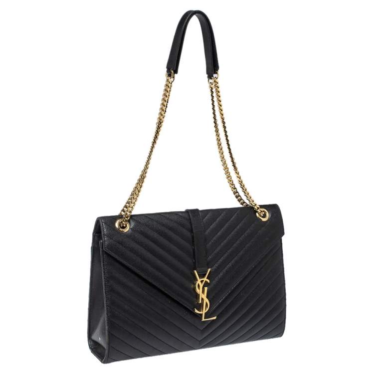 Pre Owned Saint Laurent Black Matelasse Leather Large Cassandre Flap Bag