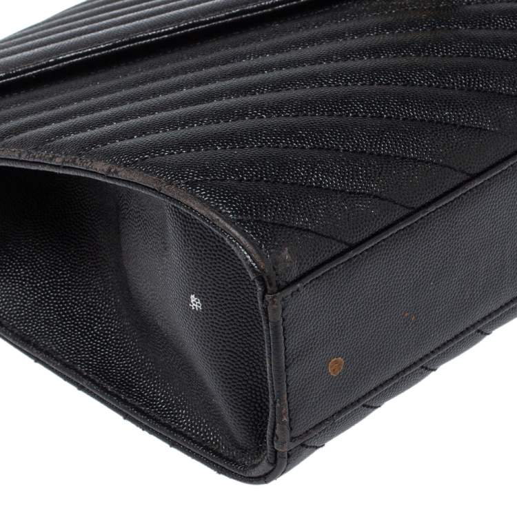Pre Owned Saint Laurent Black Matelasse Leather Large Cassandre Flap Bag