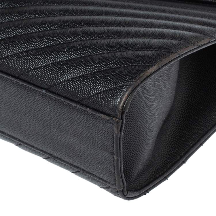 Pre Owned Saint Laurent Black Matelasse Leather Large Cassandre Flap Bag