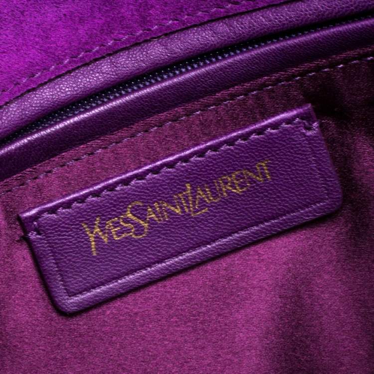 Pre Owned Yves Saint Laurent Beige/Purple Cork and Patent Leather Clutch