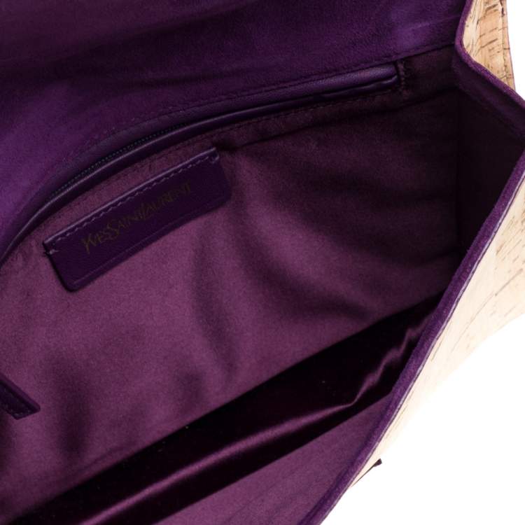 Pre Owned Yves Saint Laurent Beige/Purple Cork and Patent Leather Clutch