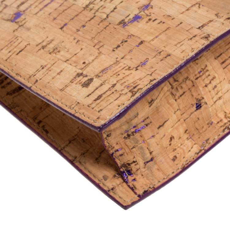 Pre Owned Yves Saint Laurent Beige/Purple Cork and Patent Leather Clutch