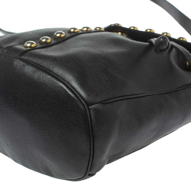 Pre Owned Yves Saint Laurent Black Leather Studded Y Flap Shoulder Bag