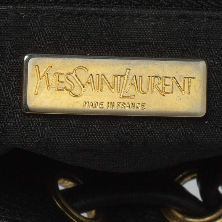Pre Owned Yves Saint Laurent Black Leather Studded Y Flap Shoulder Bag