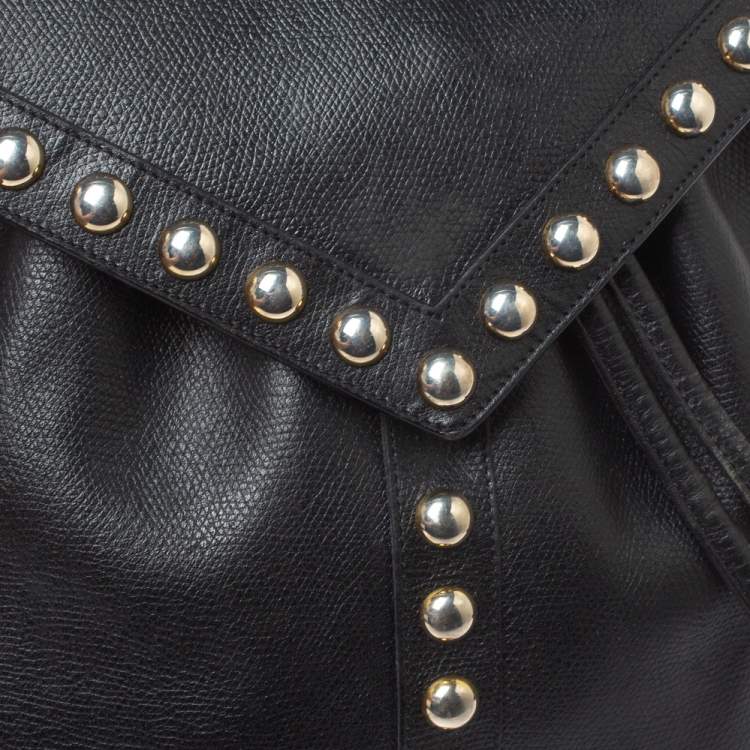 Pre Owned Yves Saint Laurent Black Leather Studded Y Flap Shoulder Bag