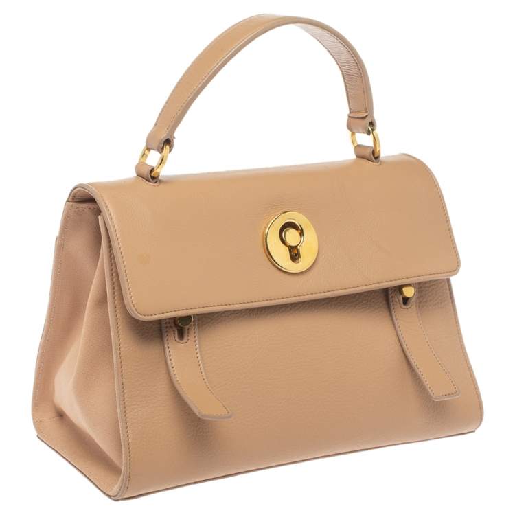 Pre Owned Saint Laurent Beige Leather and Fabric Small Muse Two Bag