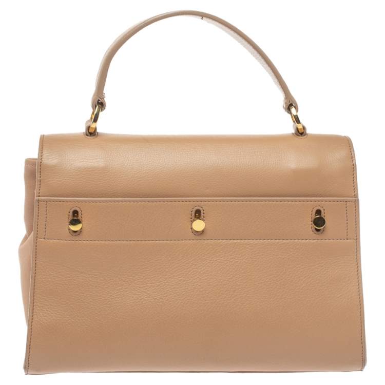 Pre Owned Saint Laurent Beige Leather and Fabric Small Muse Two Bag