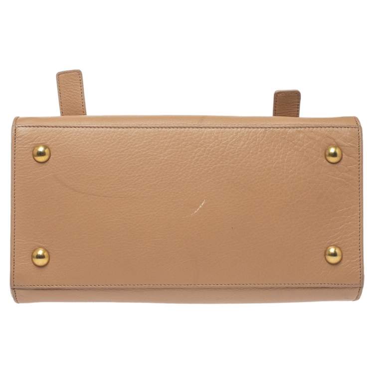 Pre Owned Saint Laurent Beige Leather and Fabric Small Muse Two Bag