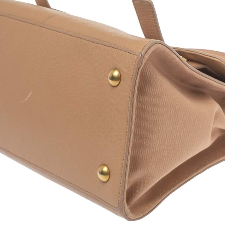 Pre Owned Saint Laurent Beige Leather and Fabric Small Muse Two Bag