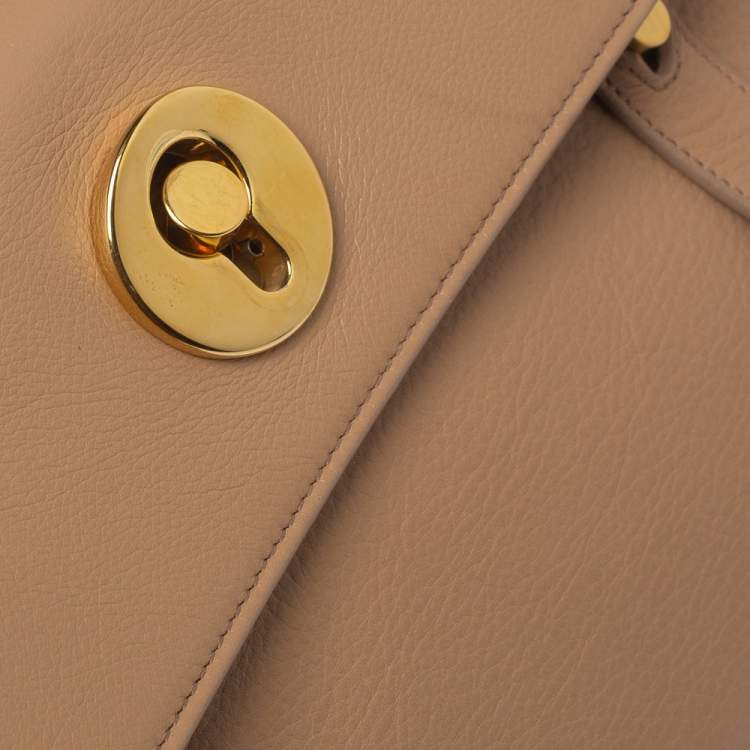 Pre Owned Saint Laurent Beige Leather and Fabric Small Muse Two Bag
