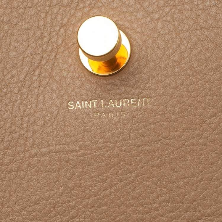 Pre Owned Saint Laurent Beige Leather and Fabric Small Muse Two Bag