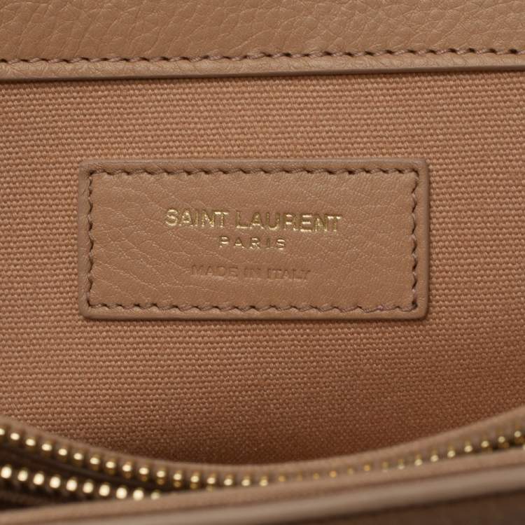 Pre Owned Saint Laurent Beige Leather and Fabric Small Muse Two Bag