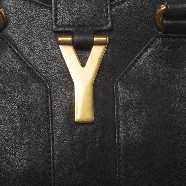 Pre Owned Yves Saint Laurent Black Leather Small Cabas Y-Ligne Tote