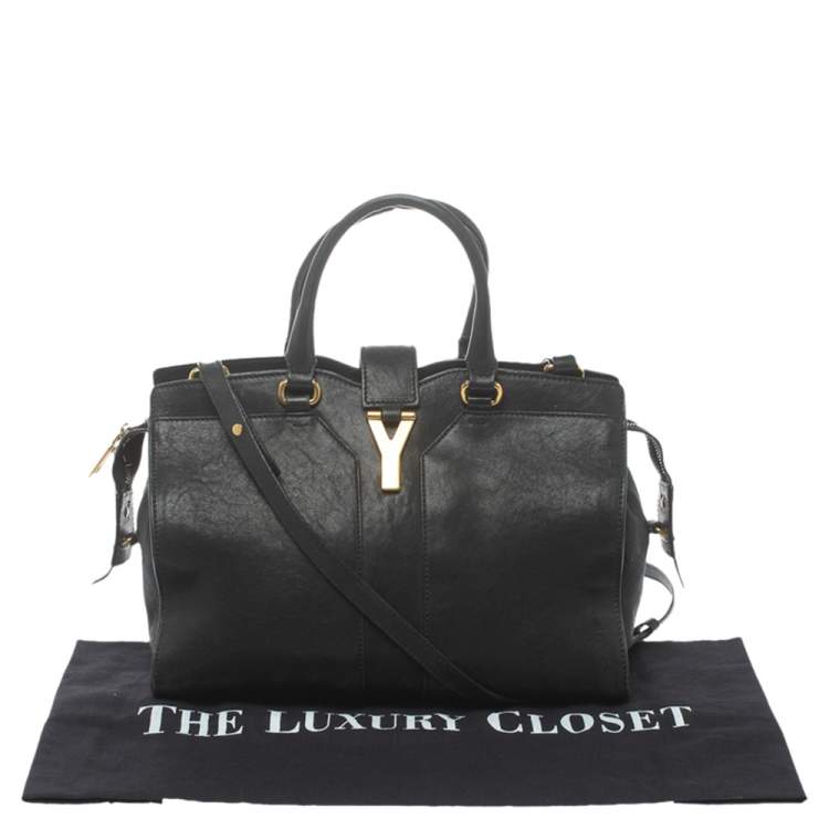 Pre Owned Yves Saint Laurent Black Leather Small Cabas Y-Ligne Tote