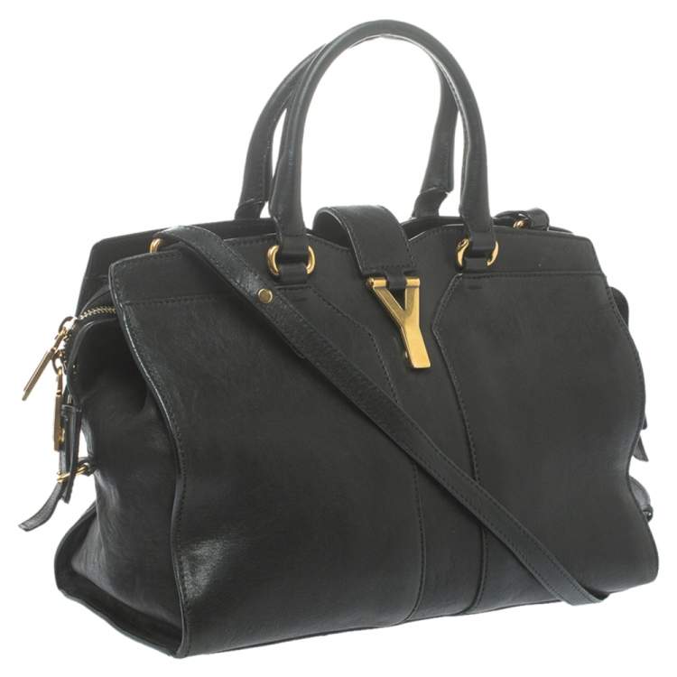 Pre Owned Yves Saint Laurent Black Leather Small Cabas Y-Ligne Tote