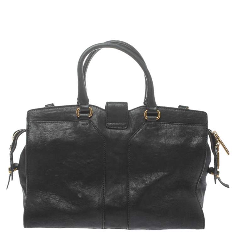 Pre Owned Yves Saint Laurent Black Leather Small Cabas Y-Ligne Tote