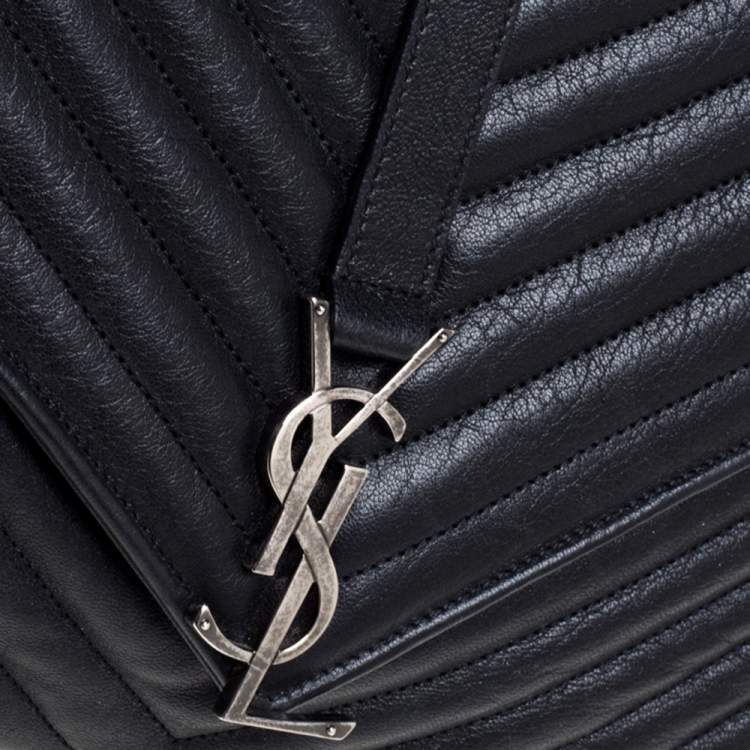 Pre Owned Saint Laurent Black Matelasse Leather Large College Top Handle Bag