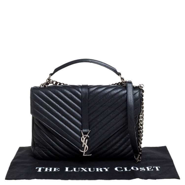 Pre Owned Saint Laurent Black Matelasse Leather Large College Top Handle Bag