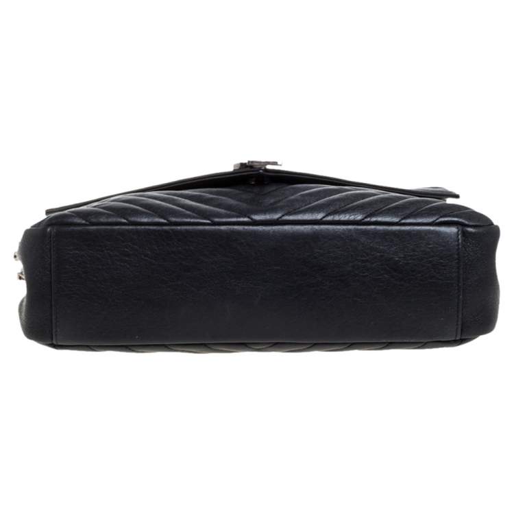 Pre Owned Saint Laurent Black Matelasse Leather Large College Top Handle Bag