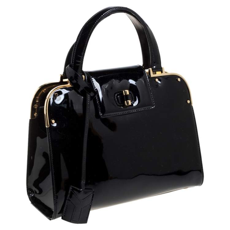 Pre Owned Saint Laurent Black Patent Leather Uptown Small Tote