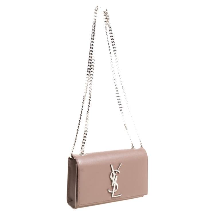 Pre Owned Saint Laurent Beige Leather Small Monogram Kate Shoulder Bag